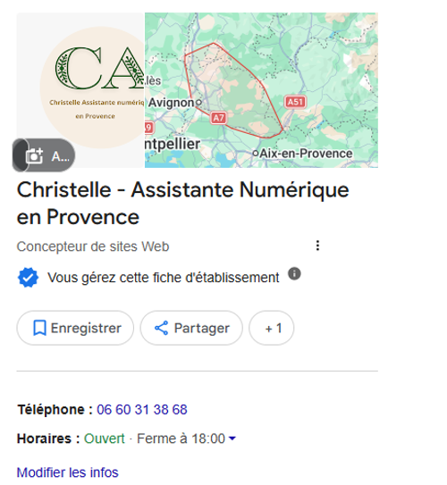 Fiche Google Business Christelle Assistante Numérique en Provence